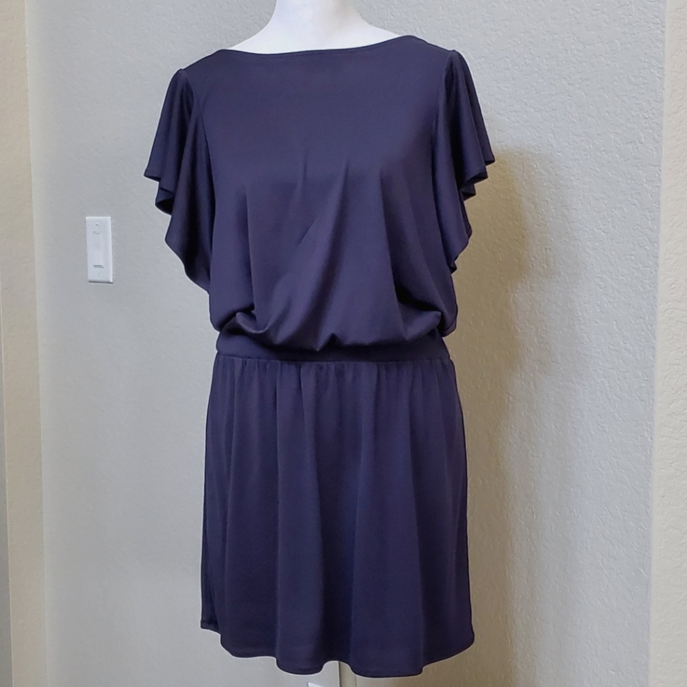 Banana Republic 100% Knit Silk Mini Dress, Drape Back, Eggplant, Small, EUC